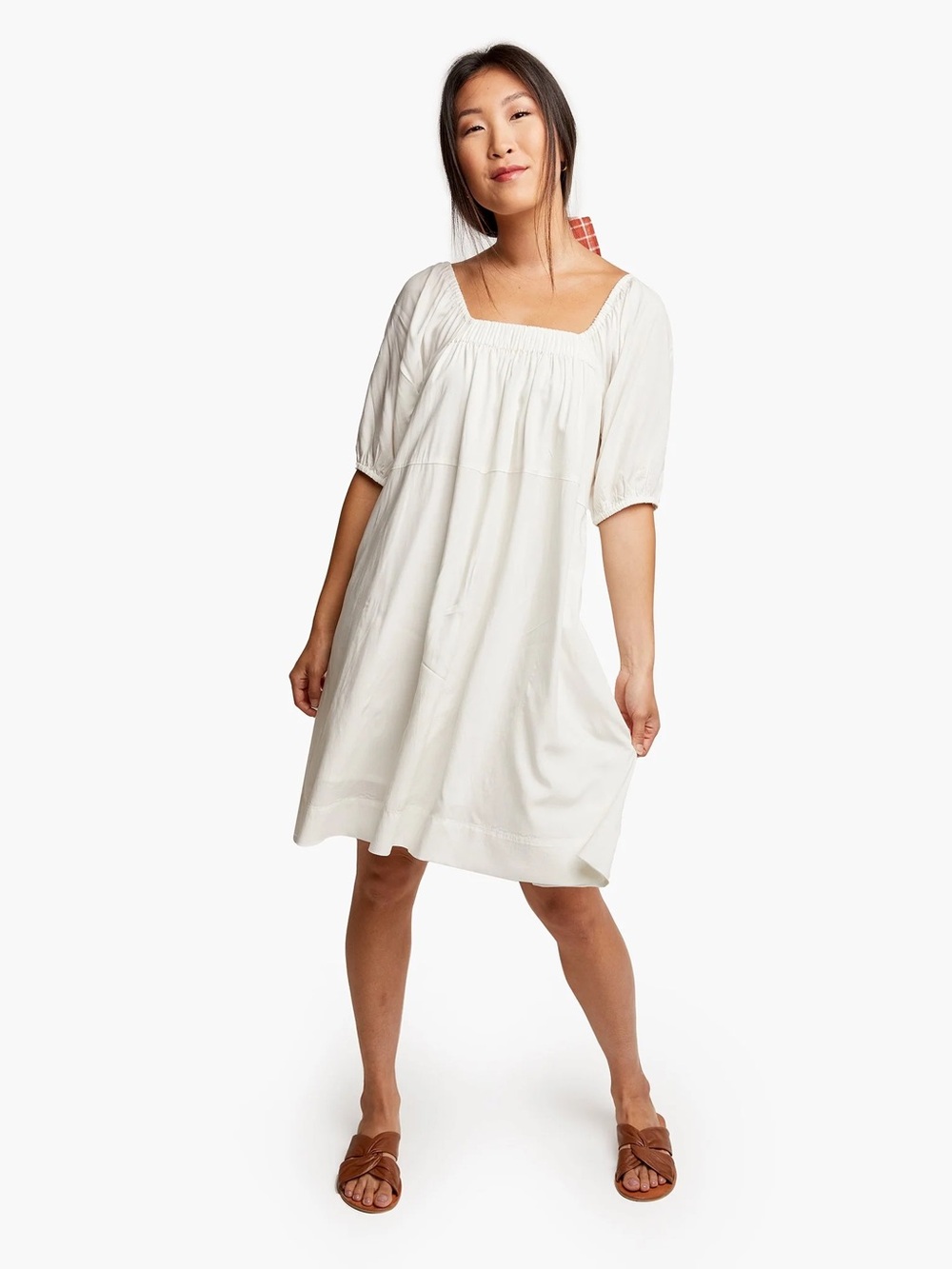 NWT Sz S Able Esther swing dress white square neck balloon sleeve dress lined